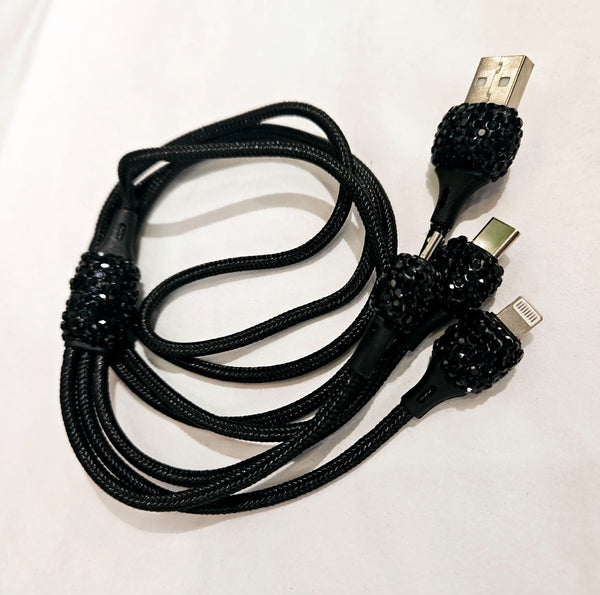 Boujee Modern Classic Rhinestone Black Cell Phone Charger cord